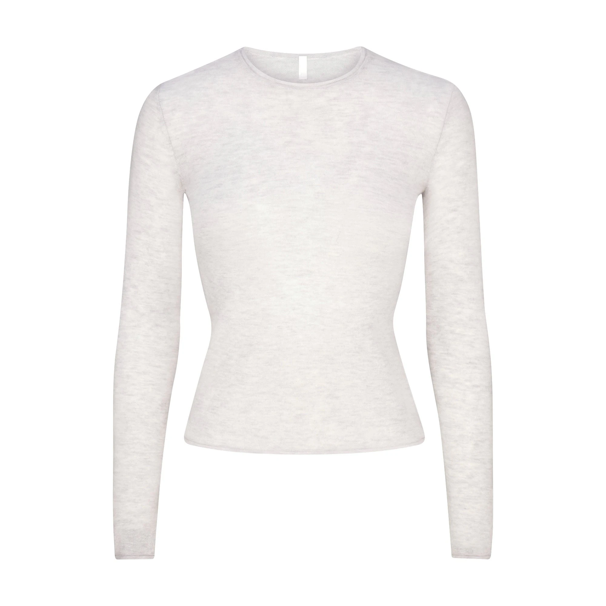 FEATHERWEIGHT CASHMERE LONG SLEEVE TOP | LIGHT HEATHER GREY FLAT ON A WHITE BACKGROUND | FLT