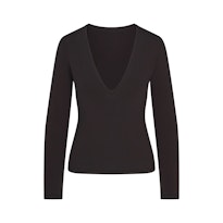 COTTON JERSEY LONG SLEEVE PLUNGE TOP