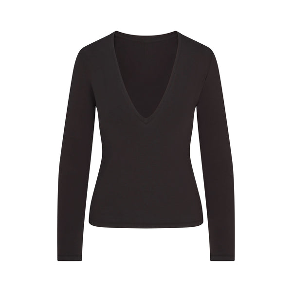 COTTON JERSEY LONG SLEEVE T-SHIRT | SOOT | SKIMS