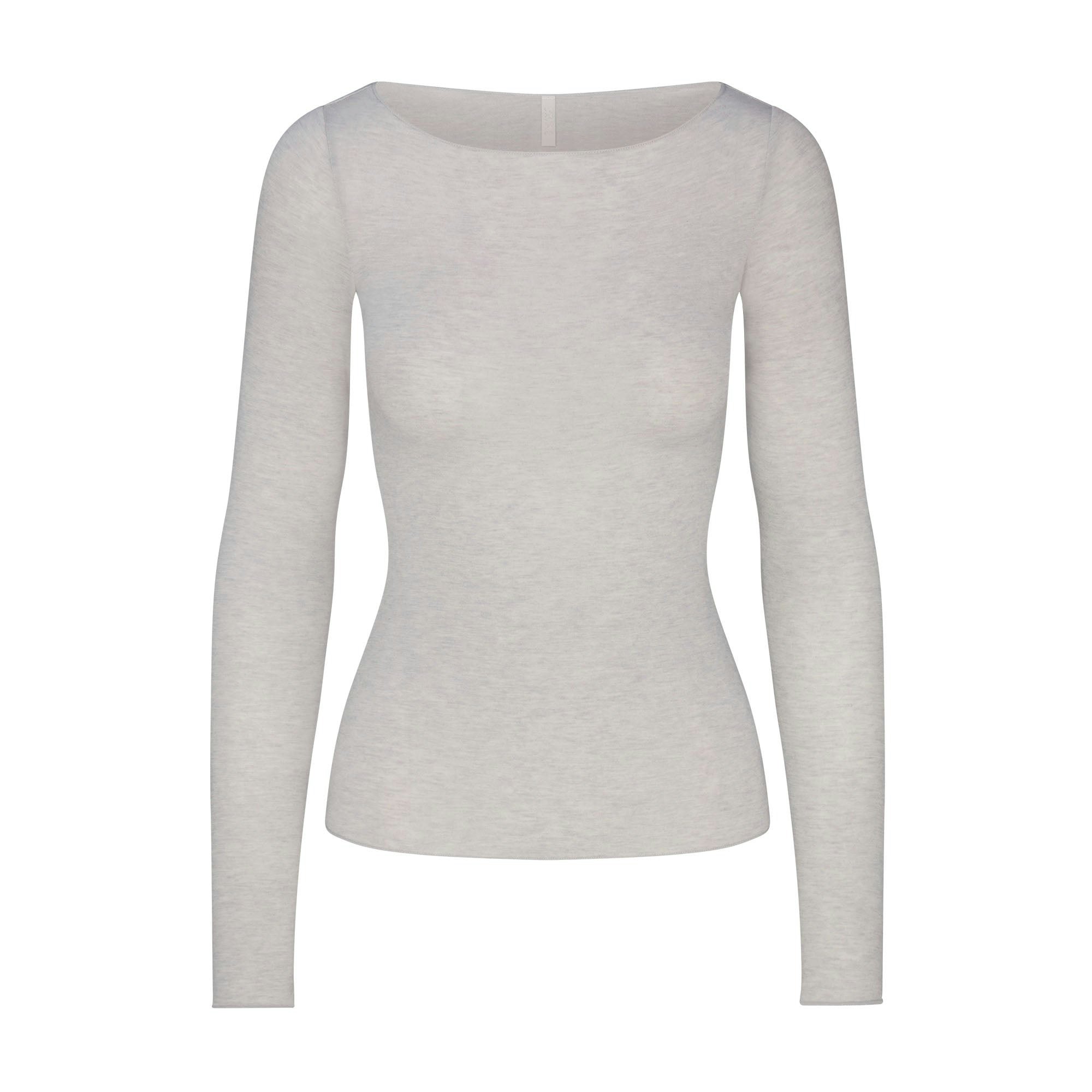 SHEER MODAL LONG SLEEVE BOATNECK TOP | HEATHER GREYFLAT ON A WHITE BACKGROUND | FLT
