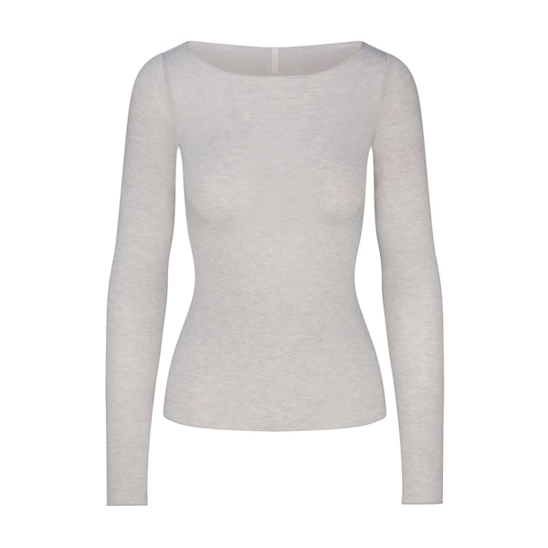 SHEER MODAL LONG SLEEVE BOATNECK TOP | HEATHER GREYFLAT ON A WHITE BACKGROUND | FLT