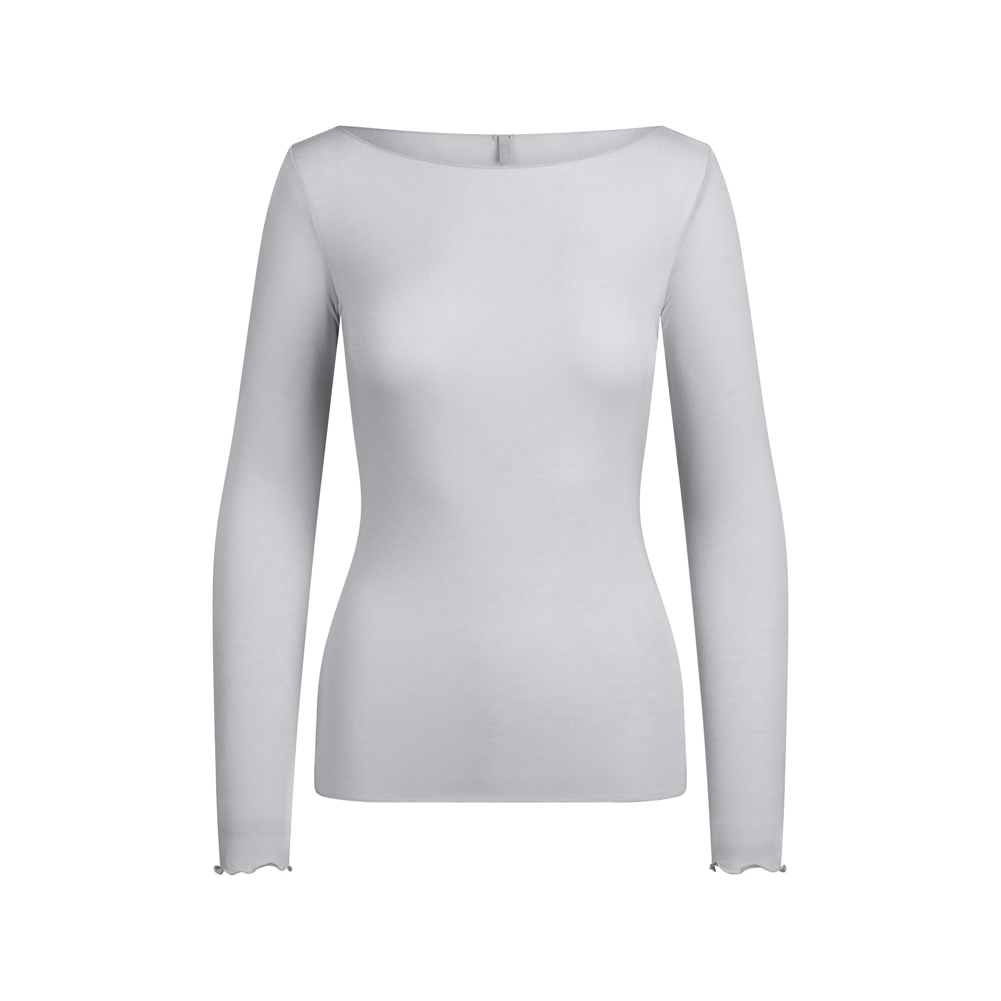 SHEER MODAL LONG SLEEVE BOAT NECK TOP | MIST FLAT ON A WHITE BACKGROUND | FLT