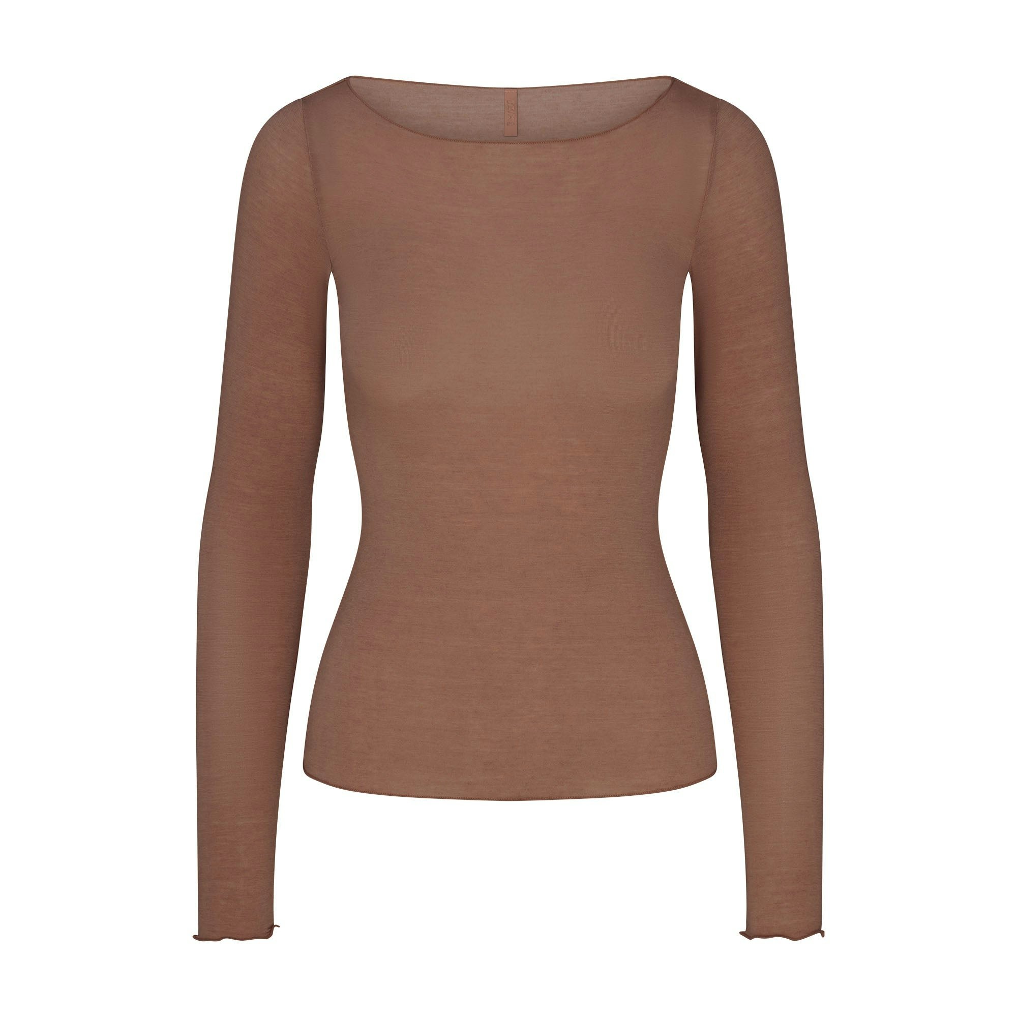 SHEER MODAL LONG SLEEVE BOATNECK TOP | SIENNA FLAT ON A WHITE BACKGROUND | FLT