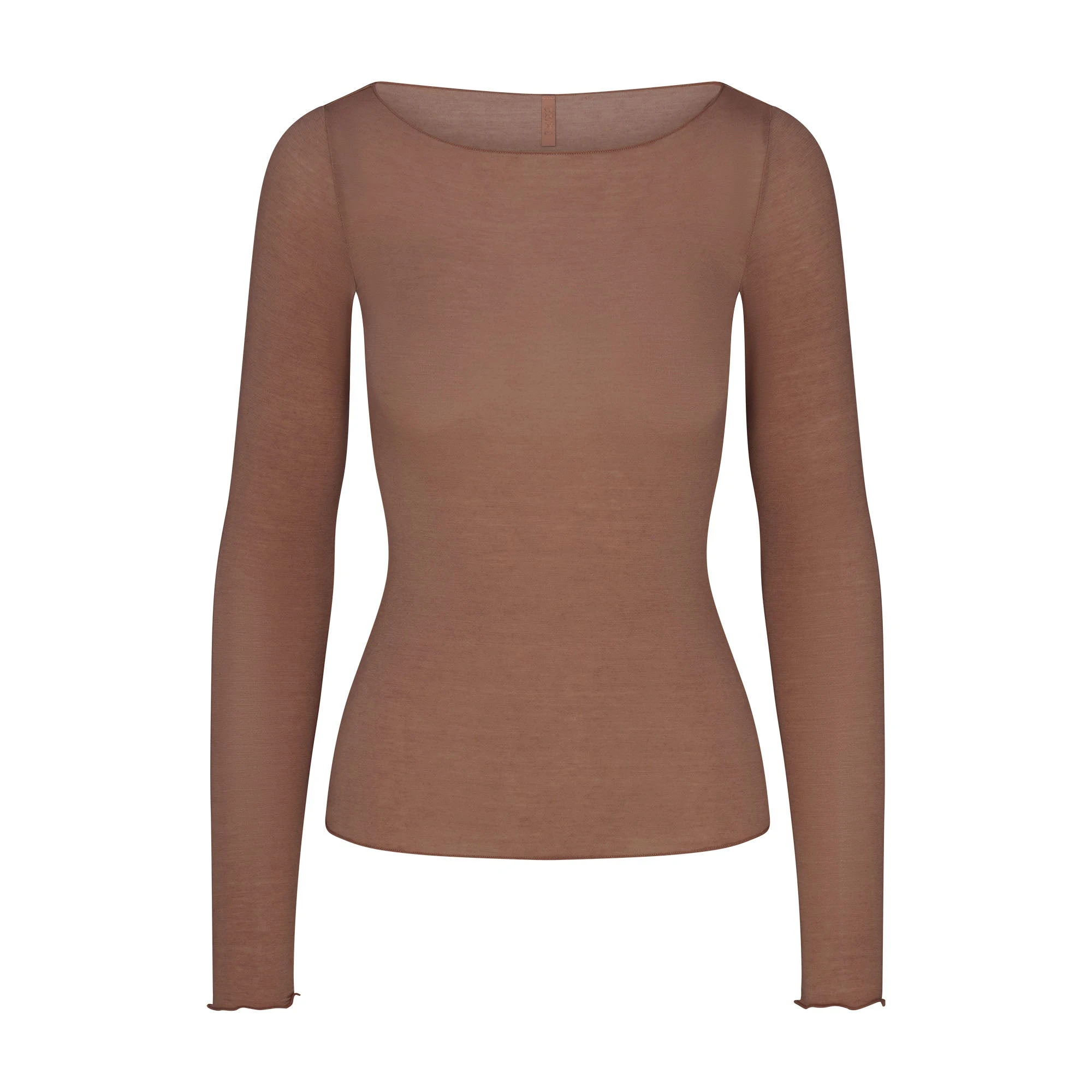 SHEER MODAL LONG SLEEVE BOATNECK TOP | SIENNA FLAT ON A WHITE BACKGROUND | FLT