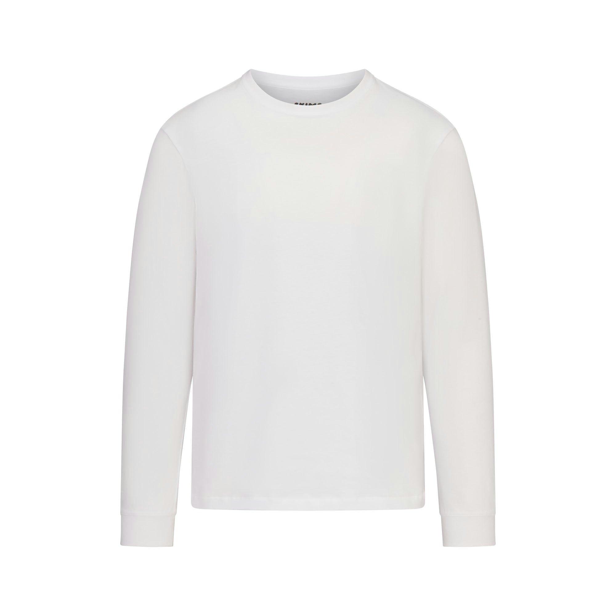 SKIMS COTTON MENS CLASSIC LONG SLEEVE T-SHIRT | CHALK FLAT ON A WHITE BACKGROUND | FLT