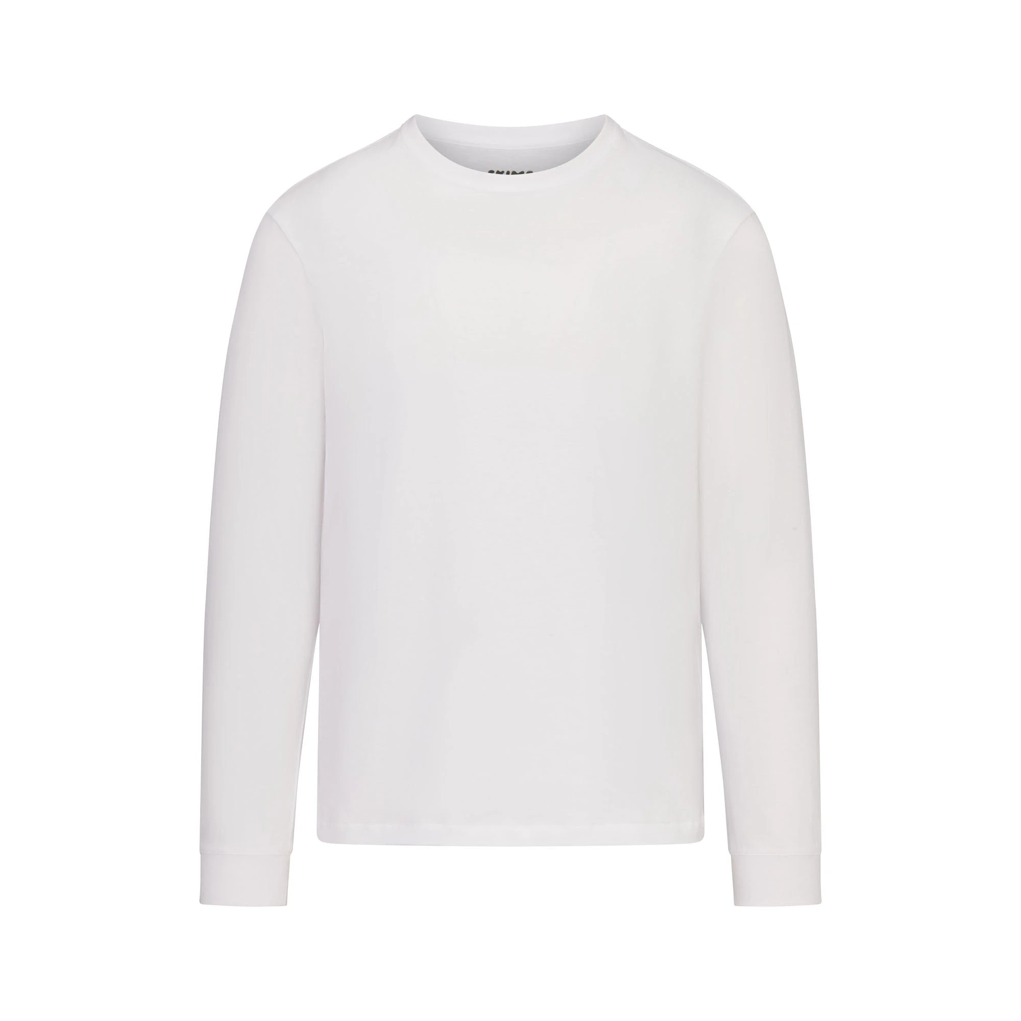 SKIMS COTTON MENS CLASSIC LONG SLEEVE T-SHIRT | CHALK FLAT ON A WHITE BACKGROUND | FLT