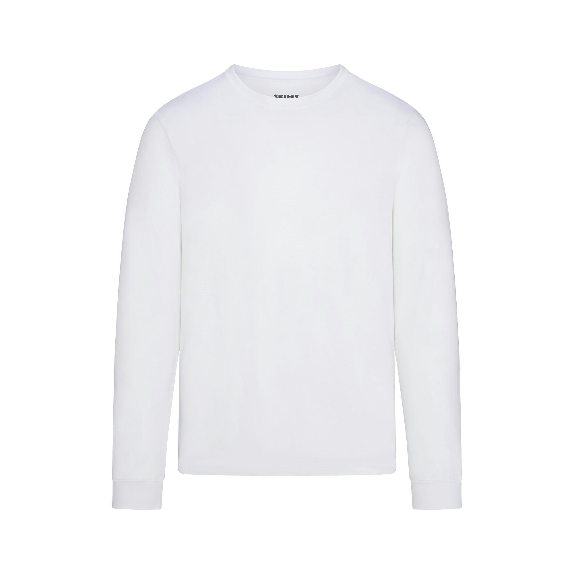 SKIMS COTTON MENS CLASSIC LONG SLEEVE T SHIRT CHALK FLAT ON A WHITE BACKGROUND | FLT | FLT