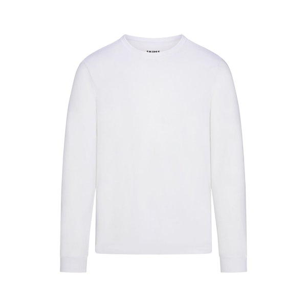 SKIMS COTTON MENS CLASSIC LONG SLEEVE T SHIRT CHALK FLAT ON A WHITE BACKGROUND | FLT | FLT