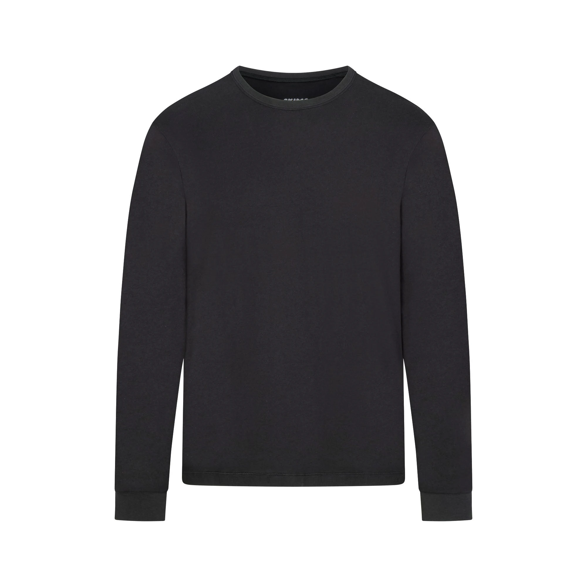 SKIMS COTTON MENS CLASSIC LONG SLEEVE T SHIRT ONYX FLAT ON A WHITE BACKGROUND | FLT | FLT