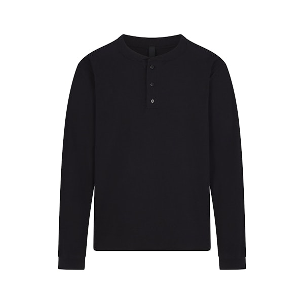 JERSEY LOUNGE MENS RELAXED HENLEY OBSIDIAN FLAT ON A WHITE BACKGROUND | FLT | FLT