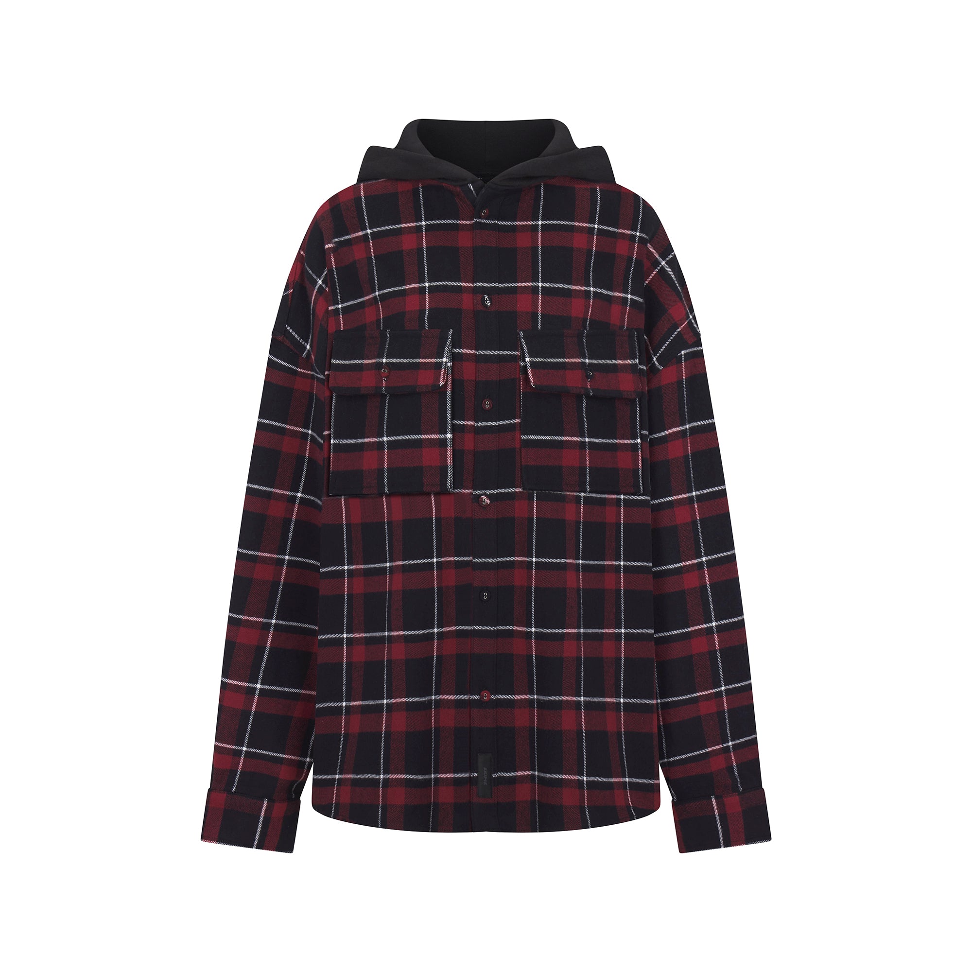 OUTDOOR FLANNEL OVERSIZED HOODED SHIRT MERLOT PLAID XXS