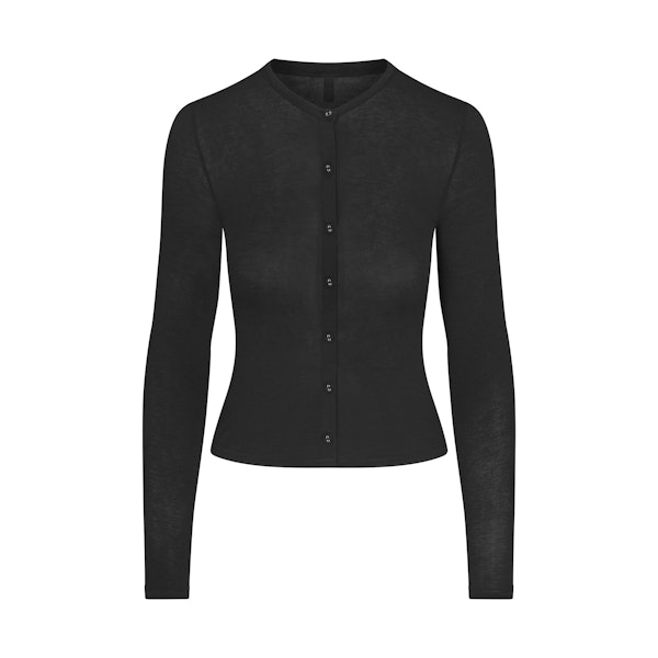 SHEER MODAL CARDIGAN | ONYX FLAT ON A WHITE BACKGROUND | FLT