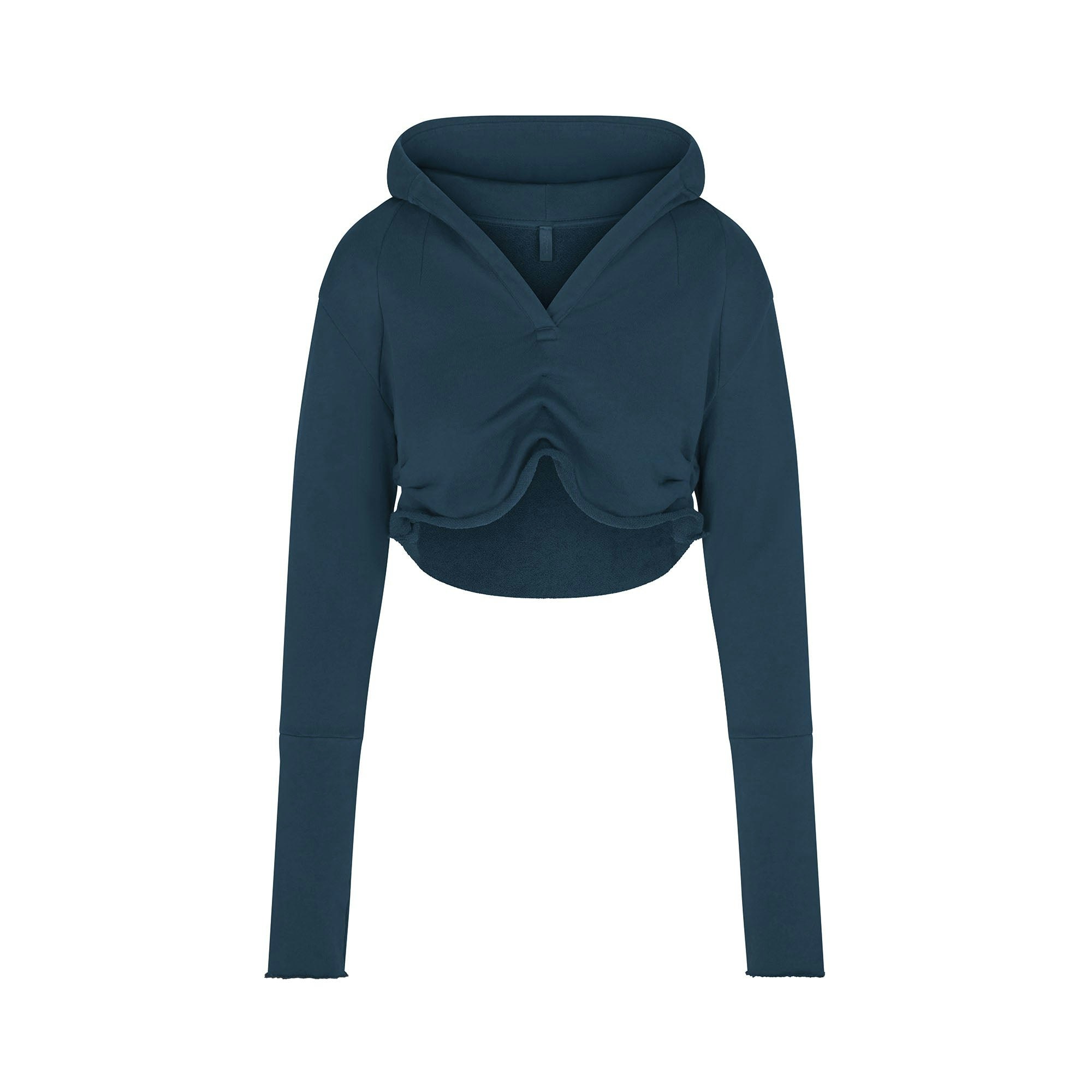 FRENCH TERRY SHOULDER PAD CROPPED HOODIE INDIGO XXS