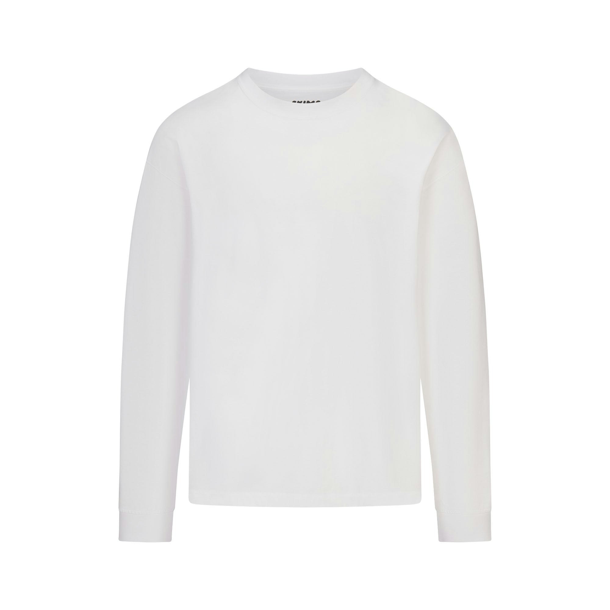 HEAVYWEIGHT COTTON MENS RELAXED LONG SLEEVE T-SHIRT | CHALK FLAT ON A WHITE BACKGROUND | FLT