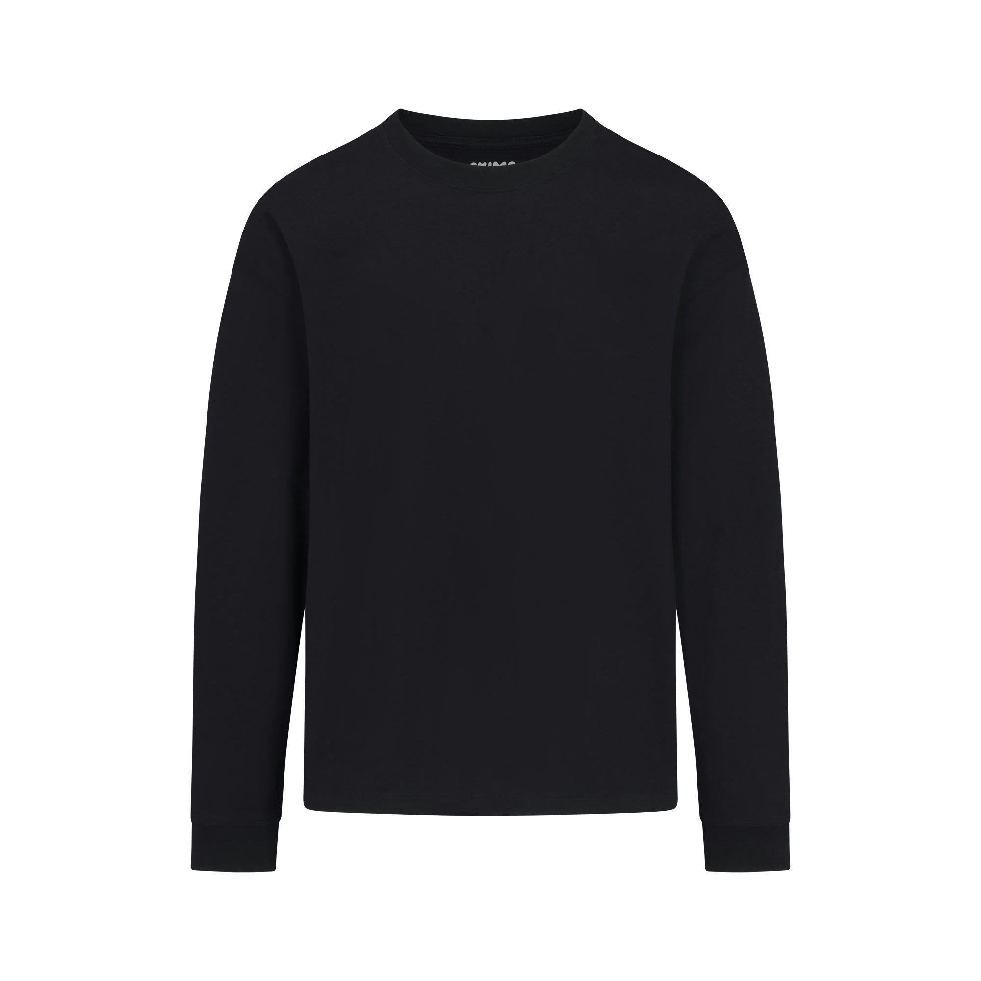 HEAVYWEIGHT COTTON MENS RELAXED LONG SLEEVE T-SHIRT | OBSIDIAN FLAT ON A WHITE BACKGROUND | FLT