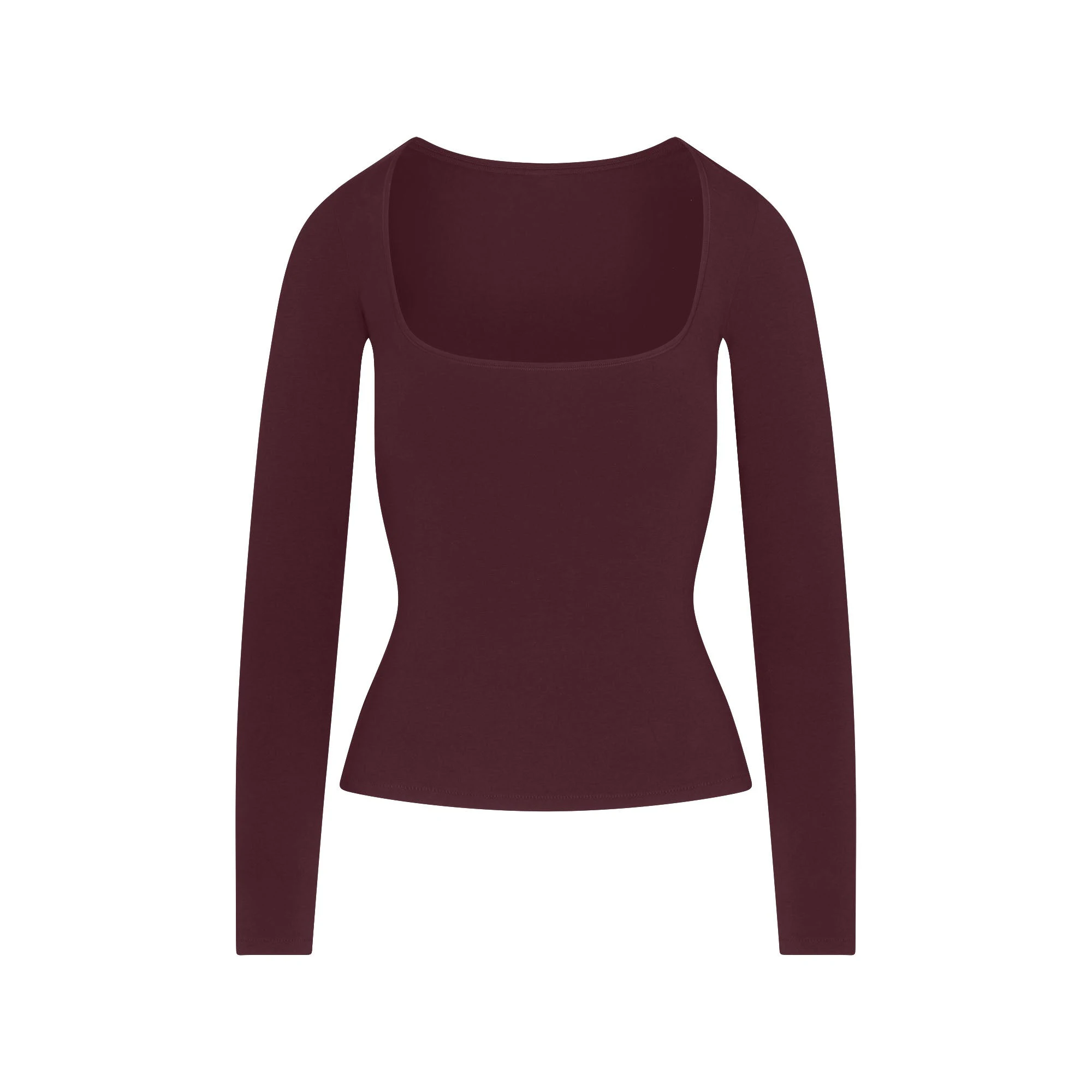 COTTON JERSEY SCOOP NECK LONG SLEEVE TOP | CURRANT FLAT ON A WHITE BACKGROUND | FLT