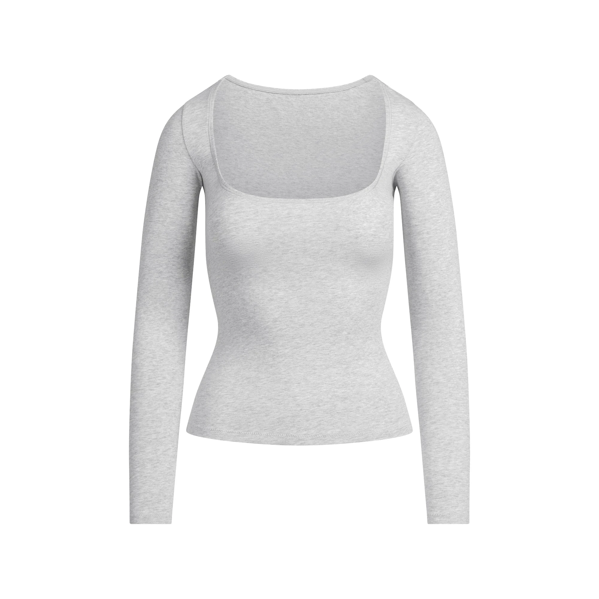 COTTON JERSEY SCOOP NECK LONG SLEEVE TOP | LIGHT HEATHER GREY FLAT ON A WHITE BACKGROUND | FLT