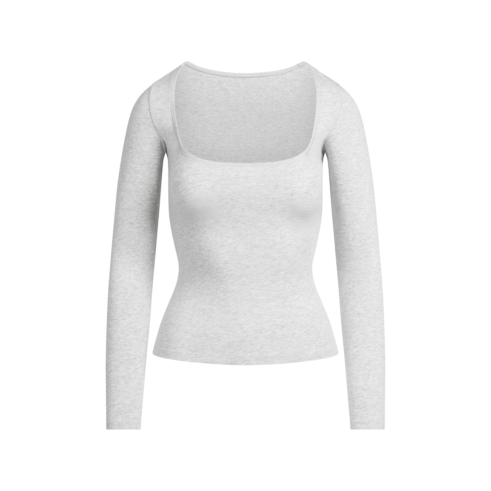COTTON JERSEY SCOOP NECK LONG SLEEVE TOP | LIGHT HEATHER GREY FLAT ON A WHITE BACKGROUND | FLT