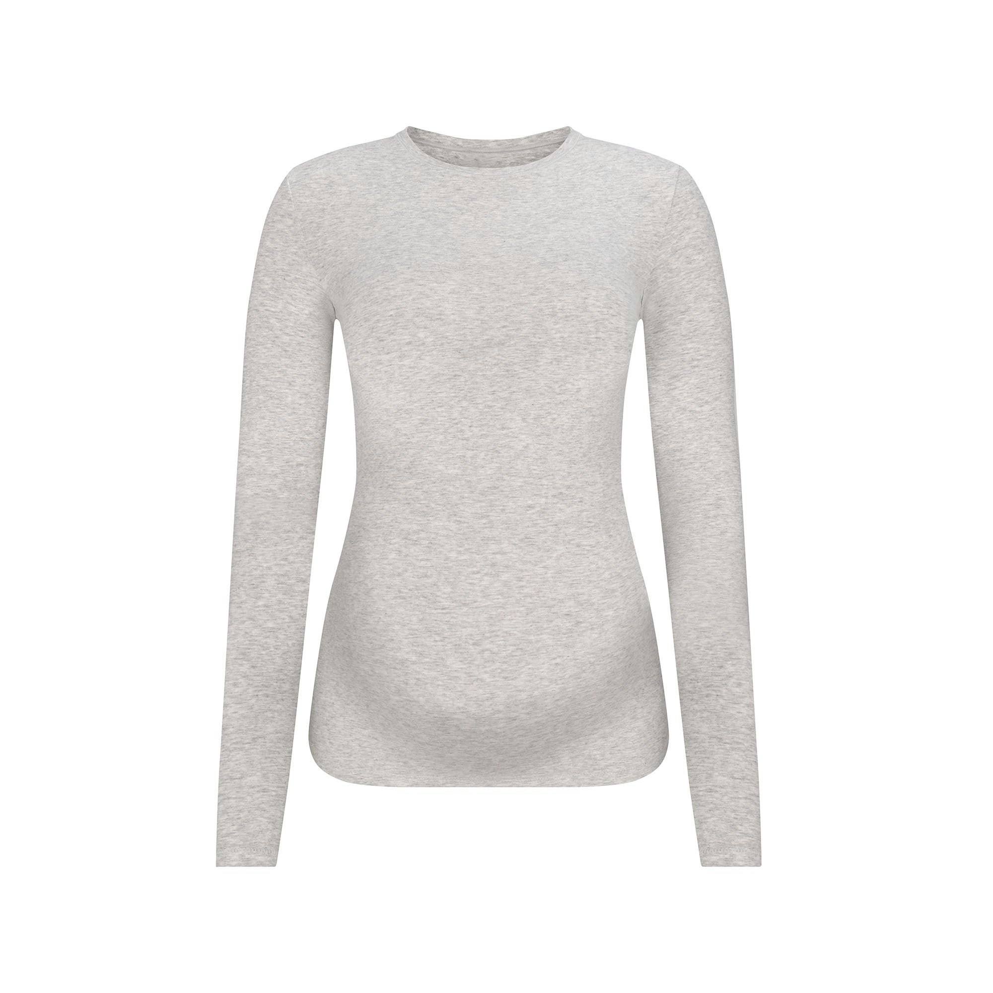 COTTON JERSEY MATERNITY LONG SLEEVE T-SHIRT | LIGHT HEATHER GREY FLAT ON A WHITE BACKGROUND | FLT