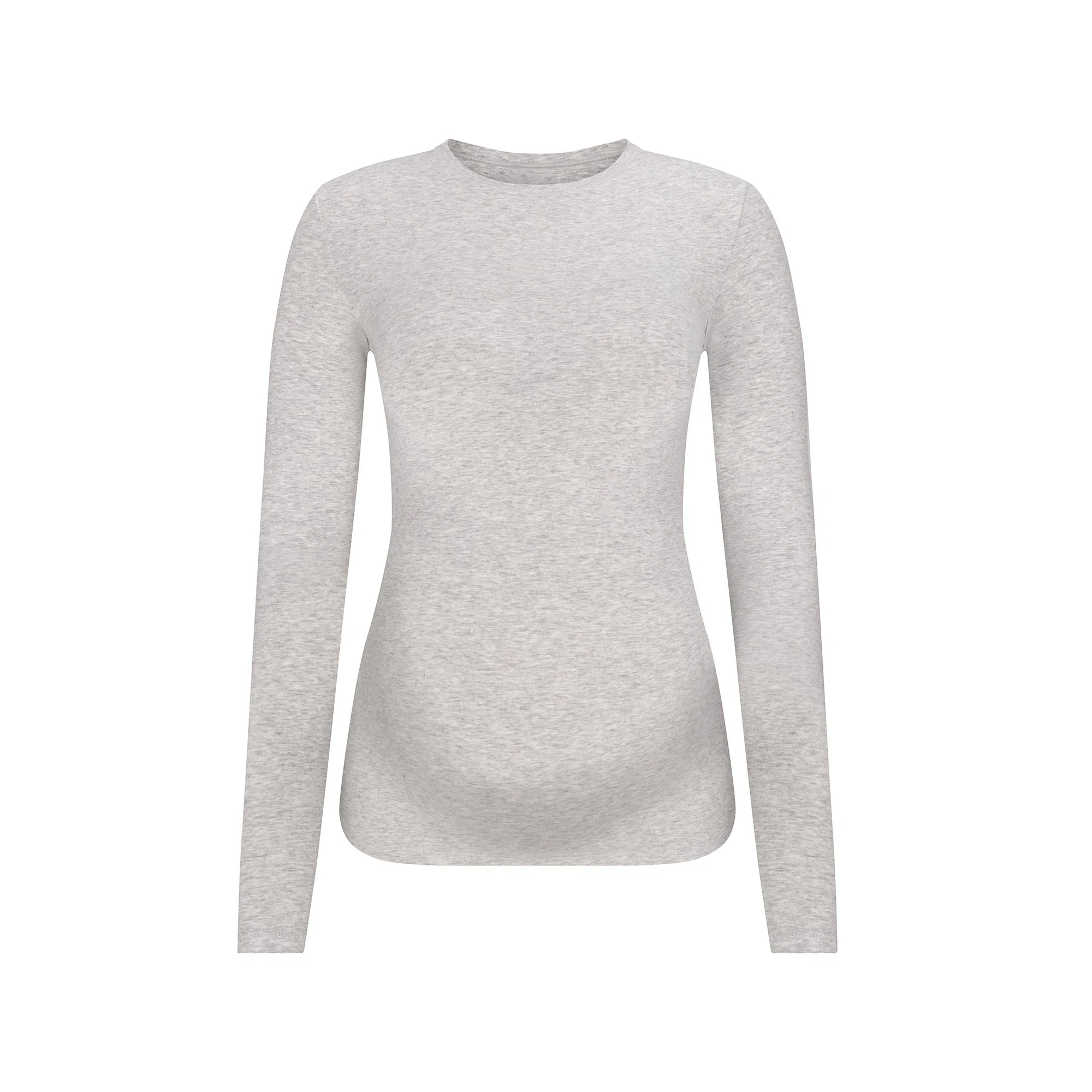 COTTON JERSEY MATERNITY LONG SLEEVE T-SHIRT | LIGHT HEATHER GREY FLAT ON A WHITE BACKGROUND | FLT