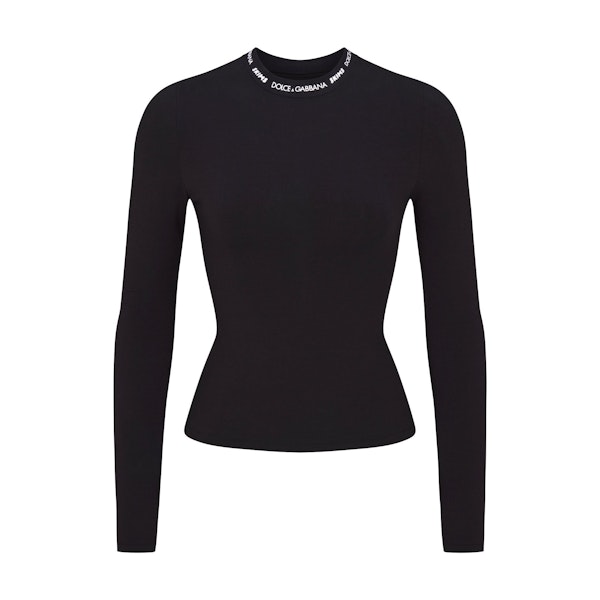 DOLCE&GABBANA X SKIMS COTTON JERSEY LONG SLEEVE T-SHIRT | ONYX (LONG SLEEVE T-SHIRTS) FLAT ON A WHITE BACKGROUND | FLT
