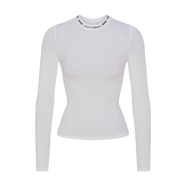 DOLCE&GABBANA X SKIMS COTTON JERSEY LONG SLEEVE T-SHIRT | SNOW (LONG SLEEVE T-SHIRTS) FLAT ON A WHITE BACKGROUND | FLT