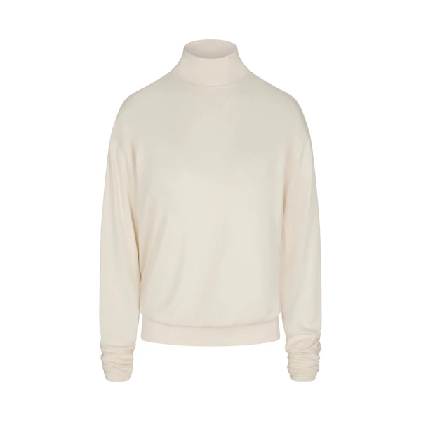 SKIMS CLOUD LONG SLEEVE TURTLENECK | ECRU FLAT ON A WHITE BACKGROUND | FLT | FLT