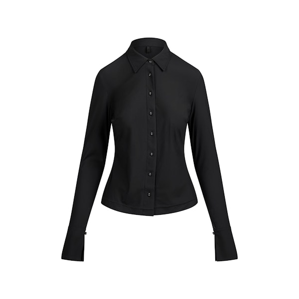 CLING MATTE LONG SLEEVE BUTTON UP | OBSIDIAN FLAT ON A WHITE BACKGROUND | FLT