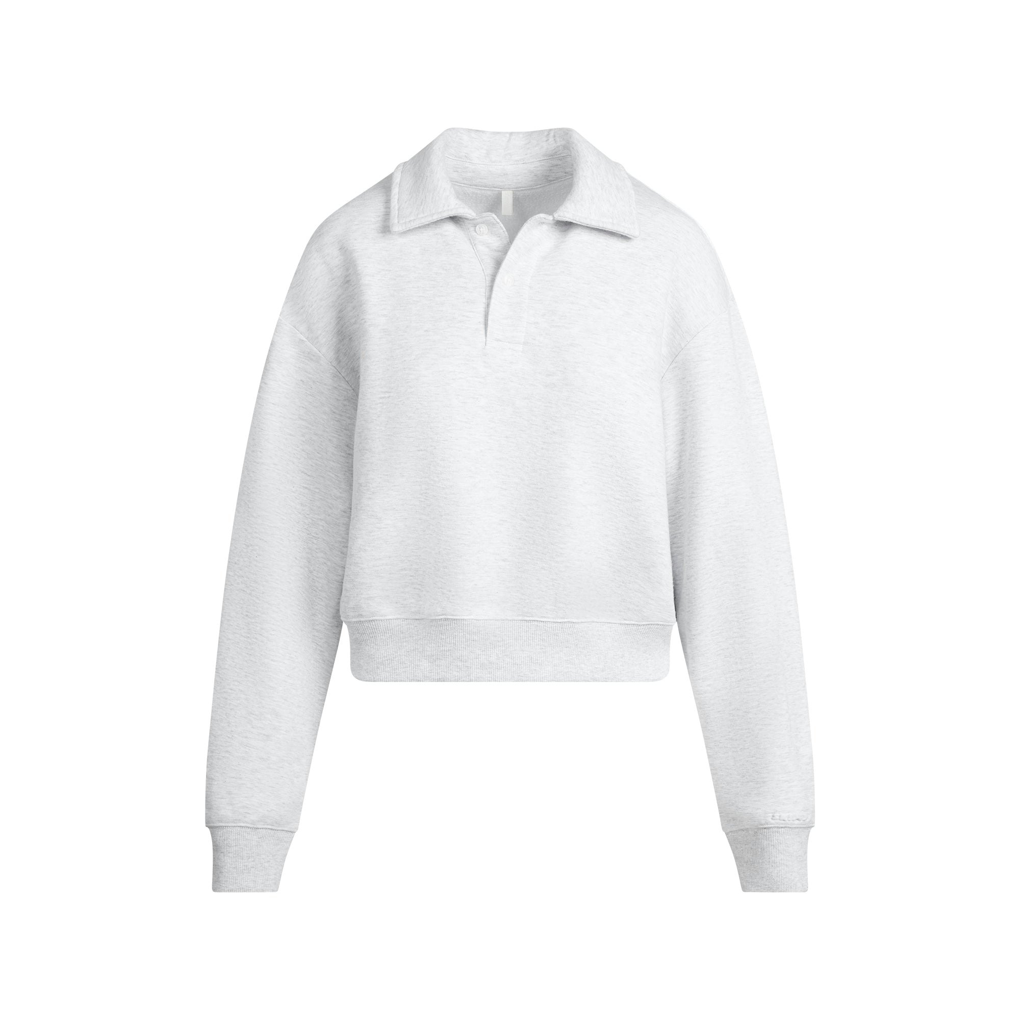COTTON FLEECE POLO SWEATSHIRT | LIGHT HEATHER GREY FLAT ON A WHITE BACKGROUND @ | FLT