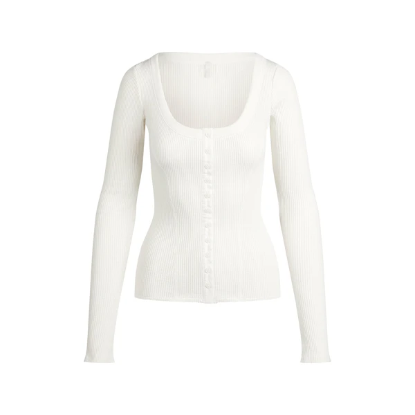 HEAVY WAFFLE CARDIGAN | IVORY FLAT ON A WHITE BACKGROUND | FLT