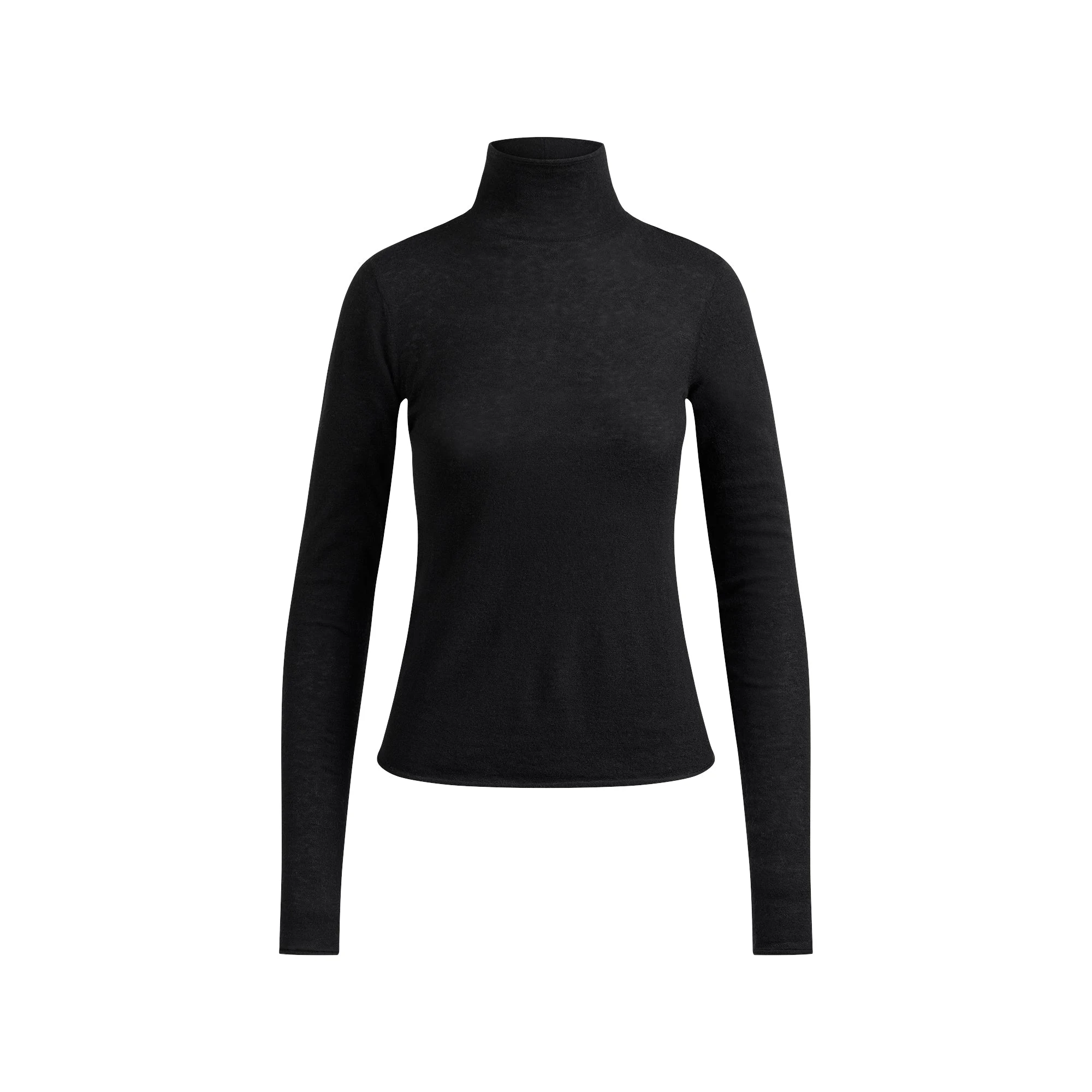 FEATHERWEIGHT CASHMERE TURTLENECK | ONYX FLAT ON A WHITE BACKGROUND | FLT