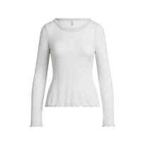 SHEER RIB LONG SLEEVE CREW NECK TOP