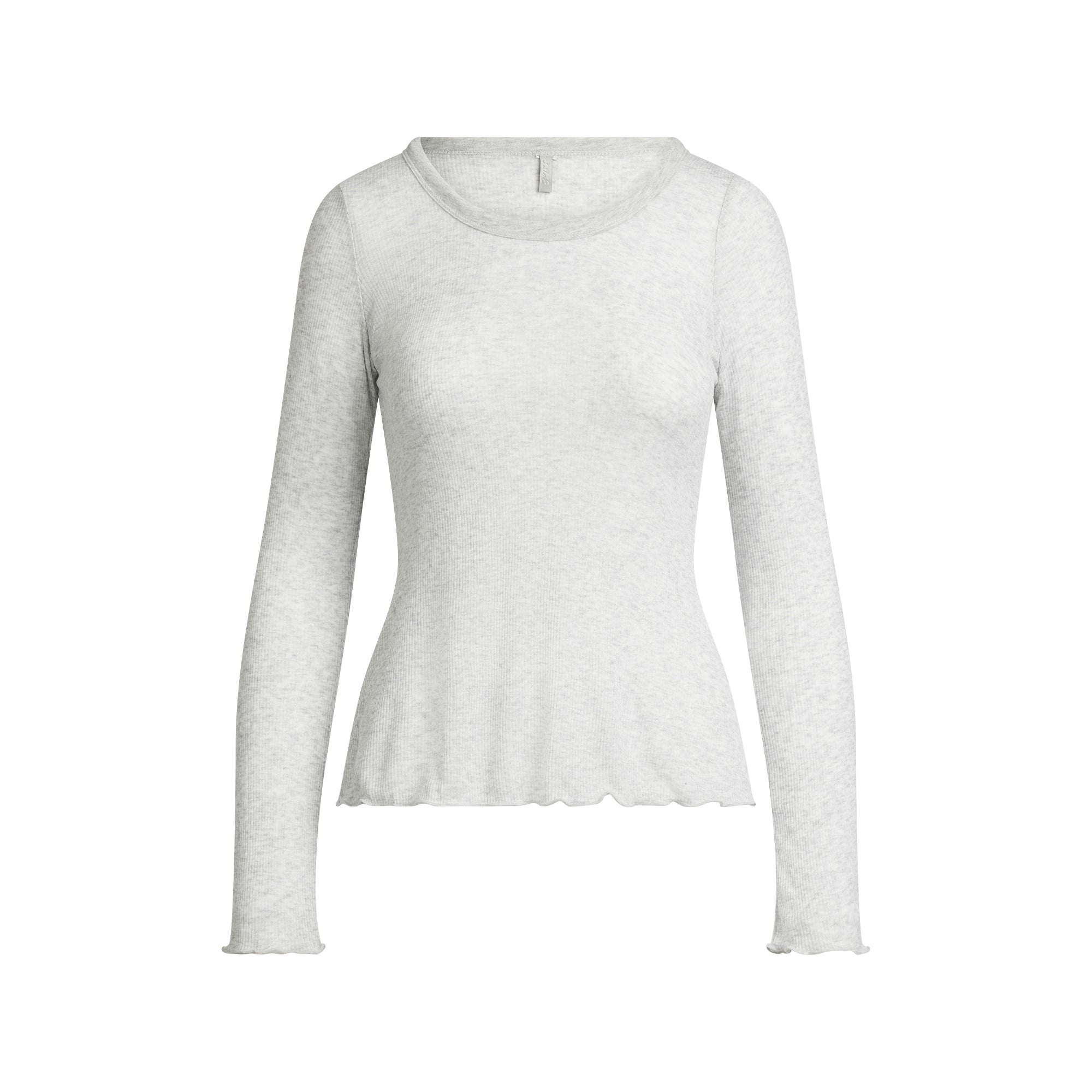 SHEER RIB LONG SLEEVE WIDE CREW | LIGHT HEATHER GREY FLAT ON A WHITE BACKGROUND | FLT