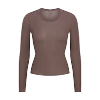 SHEER RIB LONG SLEEVE CREW NECK TOP