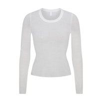 SHEER RIB LONG SLEEVE CREW NECK TOP