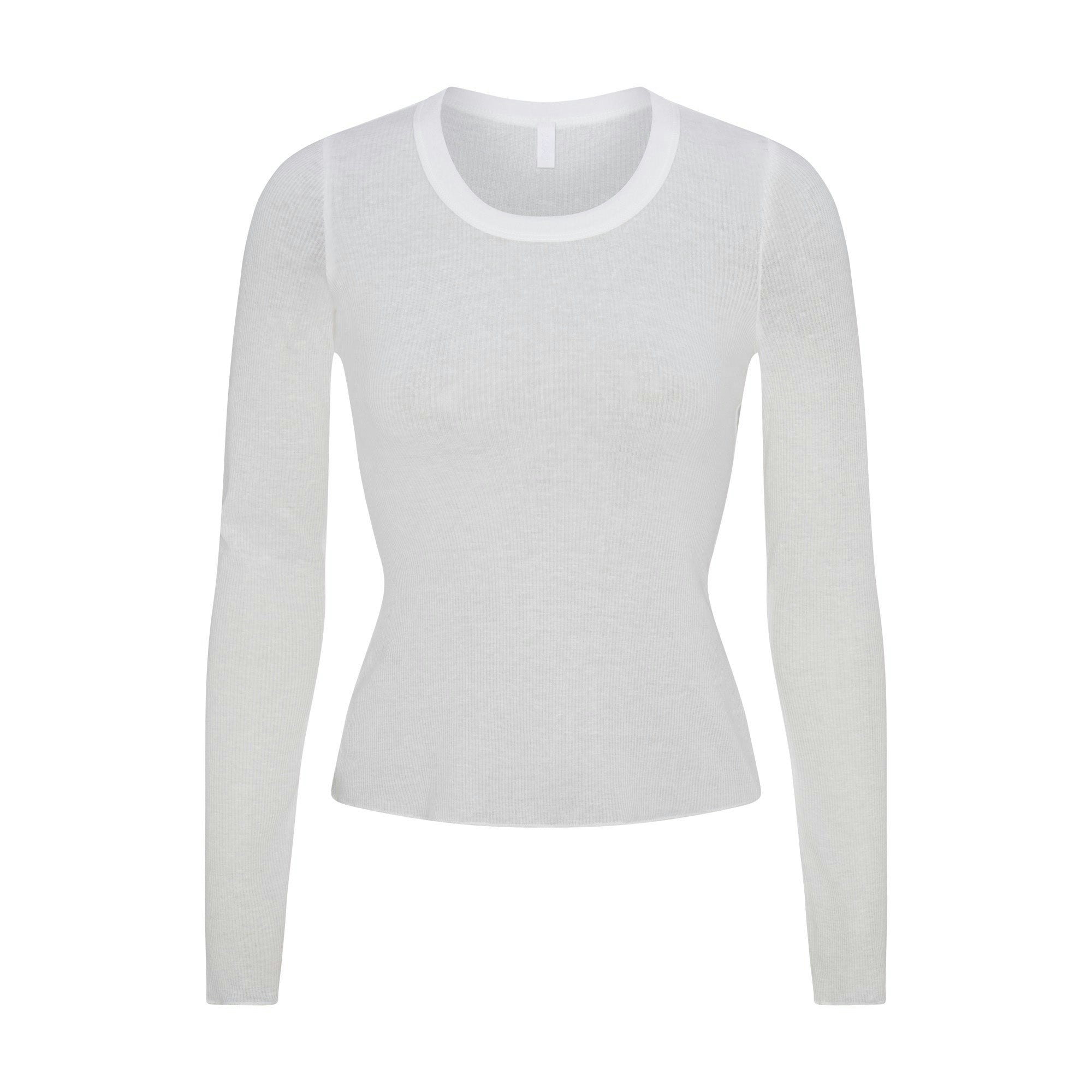 SHEER RIB LONG SLEEVE WIDE CREW | SNOW FLAT ON A WHITE BACKGROUND | FLT