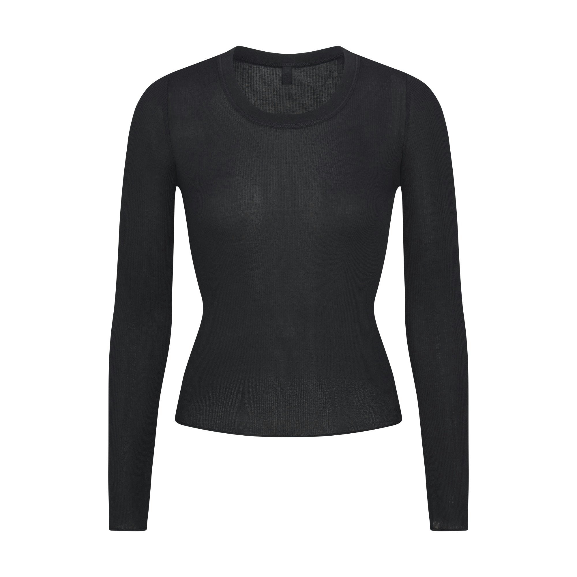 SHEER RIB LONG SLEEVE WIDE CREW | SOOT FLAT ON A WHITE BACKGROUND | FLT