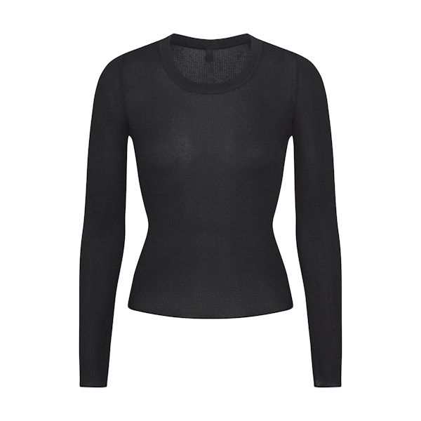 SHEER RIB LONG SLEEVE WIDE CREW | SOOT FLAT ON A WHITE BACKGROUND | FLT