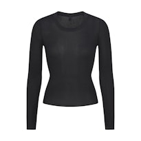 SHEER RIB LONG SLEEVE CREW NECK TOP