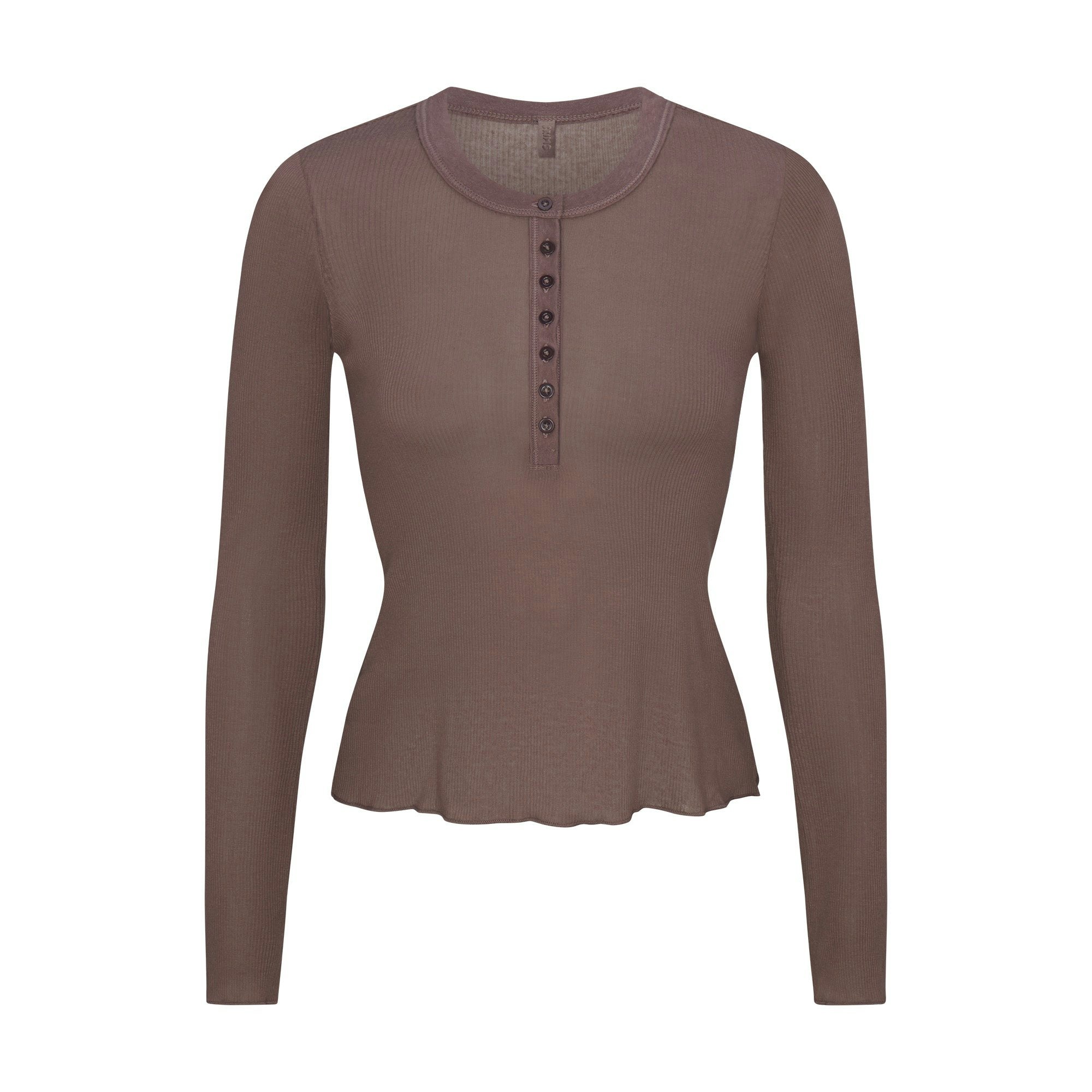 SHEER RIB LONG SLEEVE HENLEY | PEWTER FLAT ON A WHITE BACKGROUND | FLT