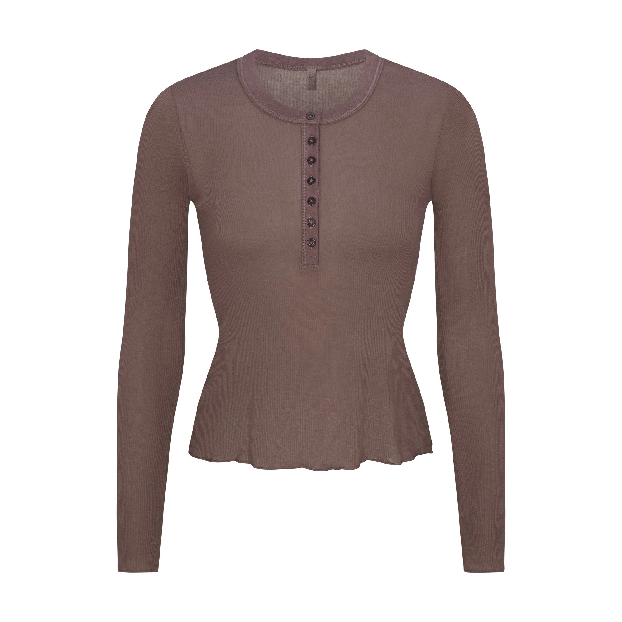 SHEER RIB LONG SLEEVE HENLEY | PEWTER FLAT ON A WHITE BACKGROUND | FLT