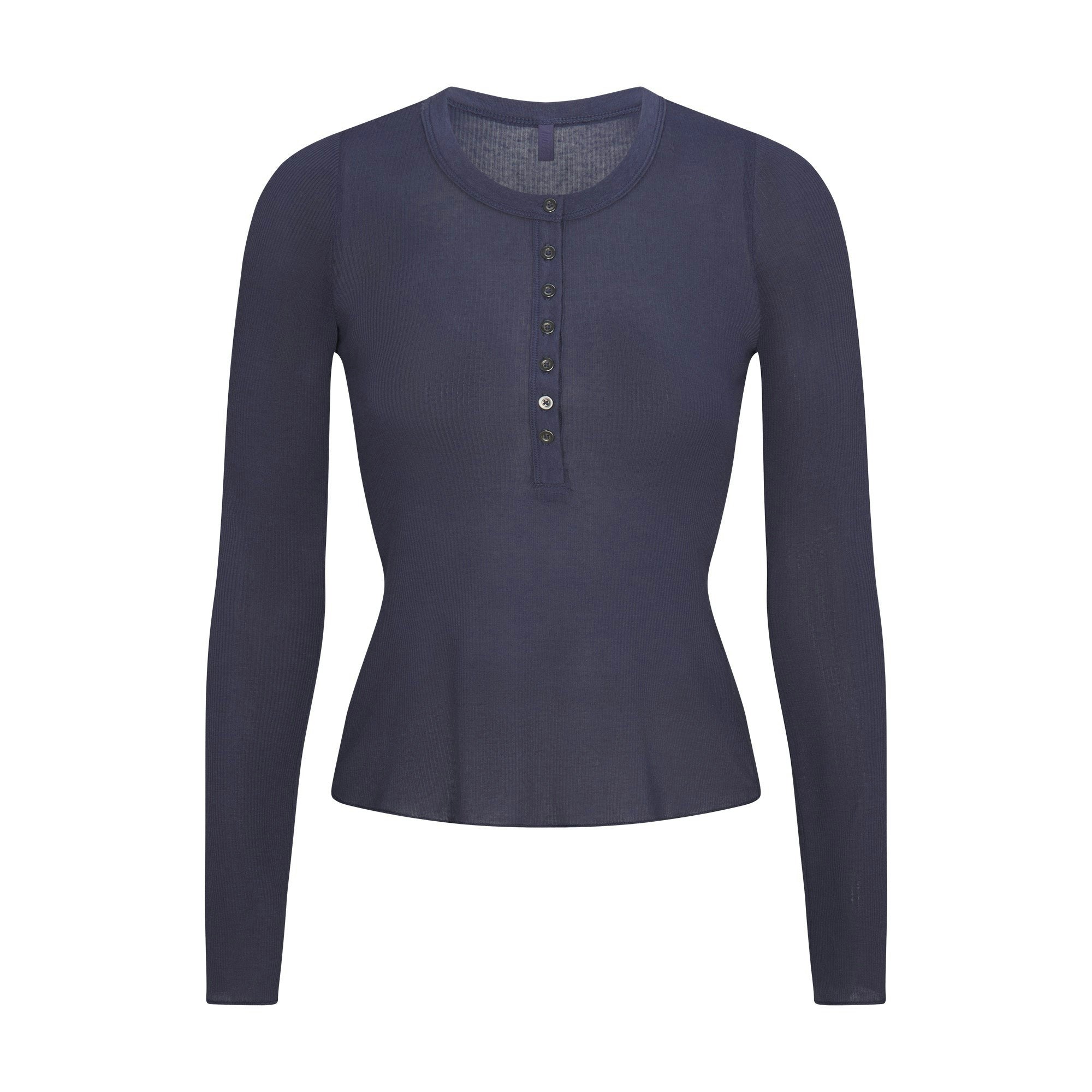 SHEER RIB LONG SLEEVE HENLEY | SLEET FLAT ON A WHITE BACKGROUND | FLT