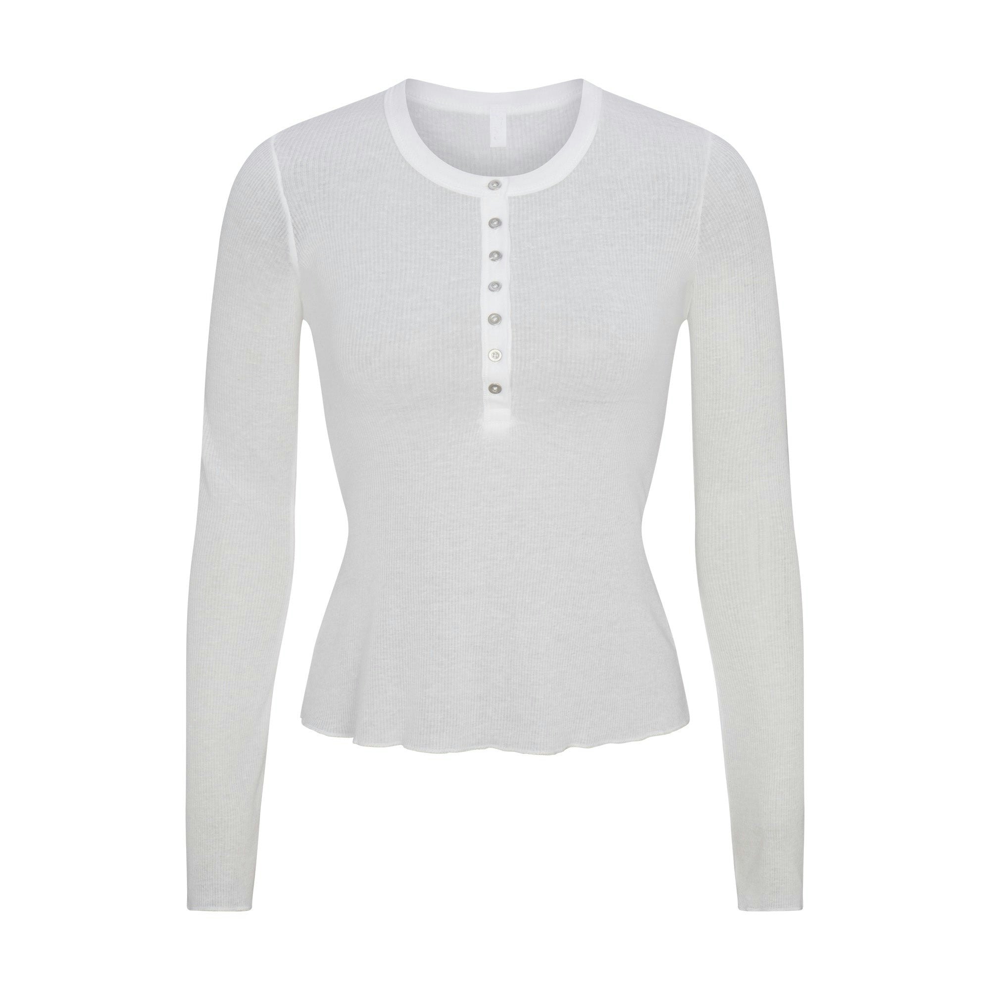 SHEER RIB LONG SLEEVE HENLEY | SNOW FLAT ON A WHITE BACKGROUND | FLT