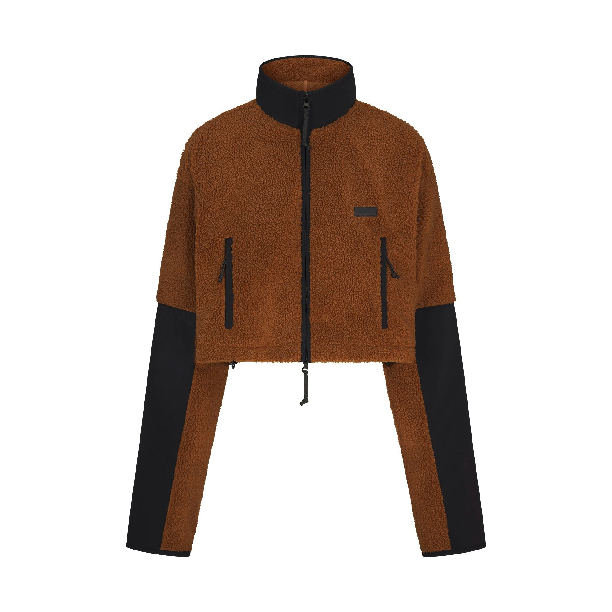 TEDDY FUNNEL NECK CROPPED JACKET | CHAI FLAT ON A WHITE BACKGROUND | FLT