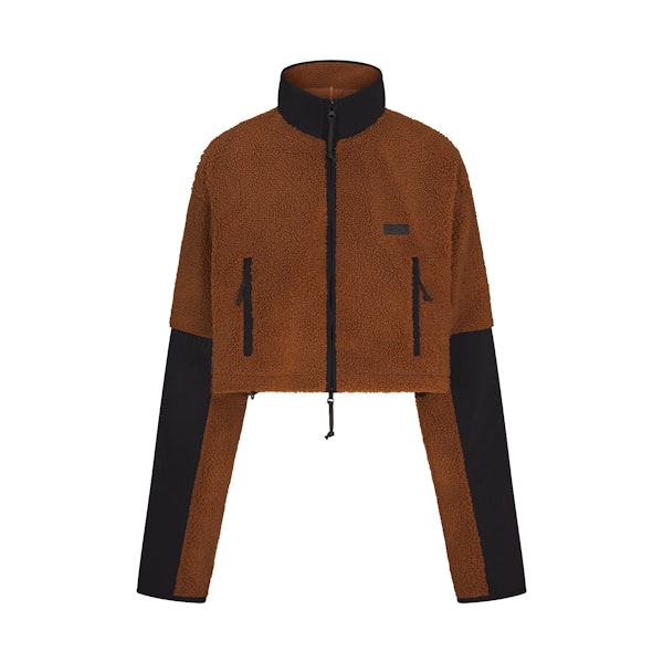 TEDDY FUNNEL NECK CROPPED JACKET | CHAI FLAT ON A WHITE BACKGROUND | FLT