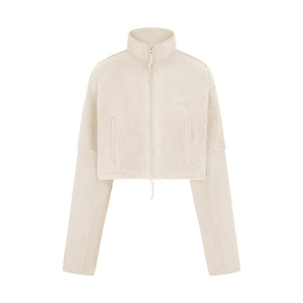 TEDDY FUNNEL NECK CROPPED JACKET | ECRU FLAT ON A WHITE BACKGROUND | FLT