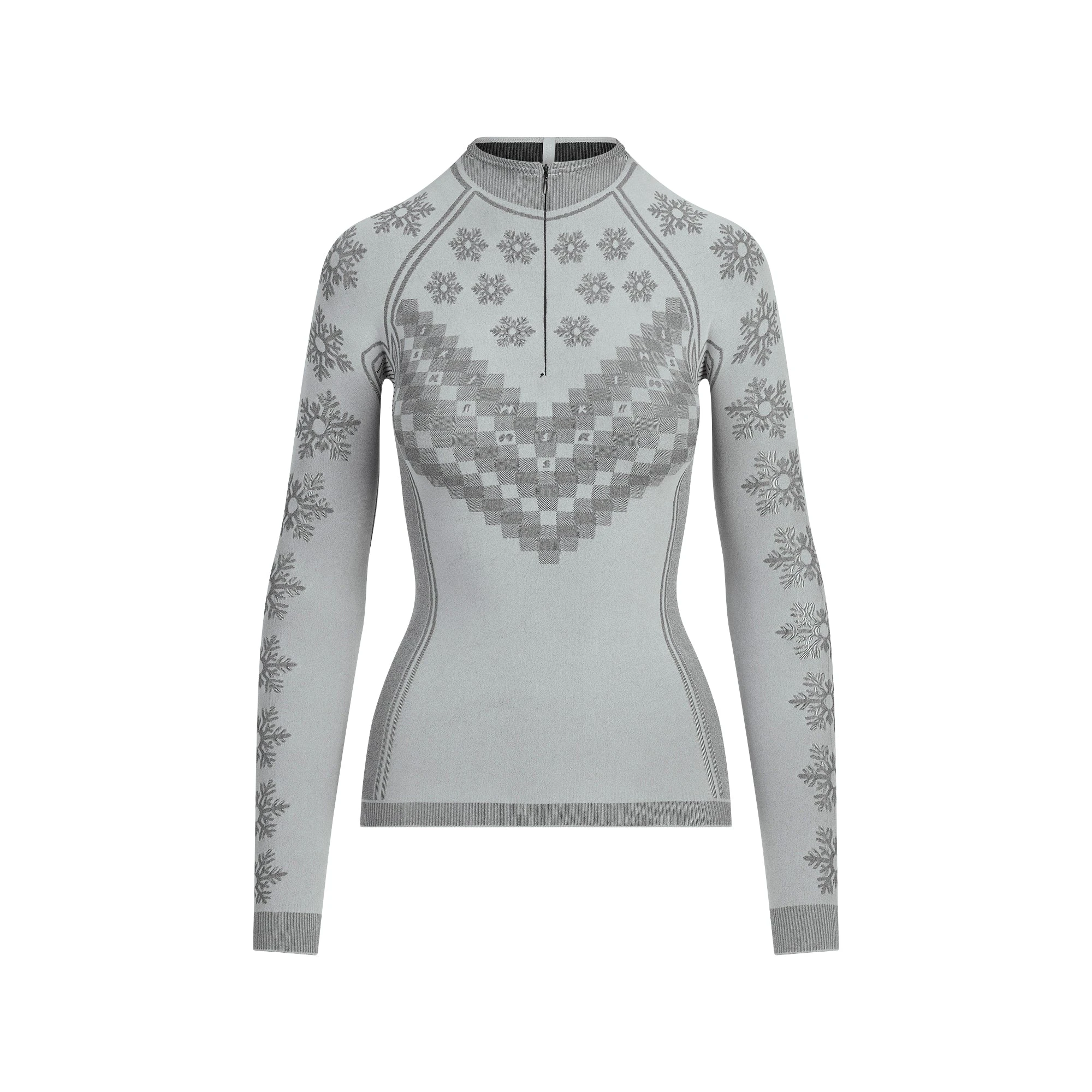 SKIMS FIRST LAYERS HALF ZIP LONG SLEEVE | MIRROR WINTER FAIR ISLE FLAT ON A WHITE BACKGROUND | FLT