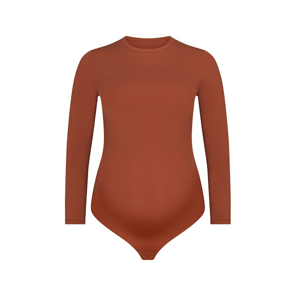 FITS EVERYBODY MATERNITY LONG SLEEVE BRIEF BODYSUIT | SAFFRON FLAT ON A WHITE BACKGROUND | FLT