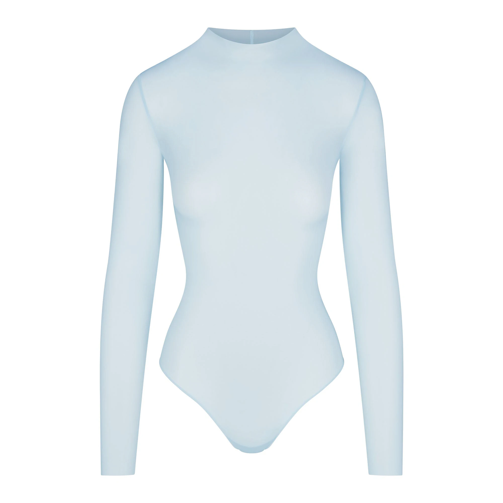 MILKY SHEER MOCK NECK LONG SLEEVE BRIEF BODYSUIT | OPAL (BODYSUITS) FLAT ON A WHITE BACKGROUND