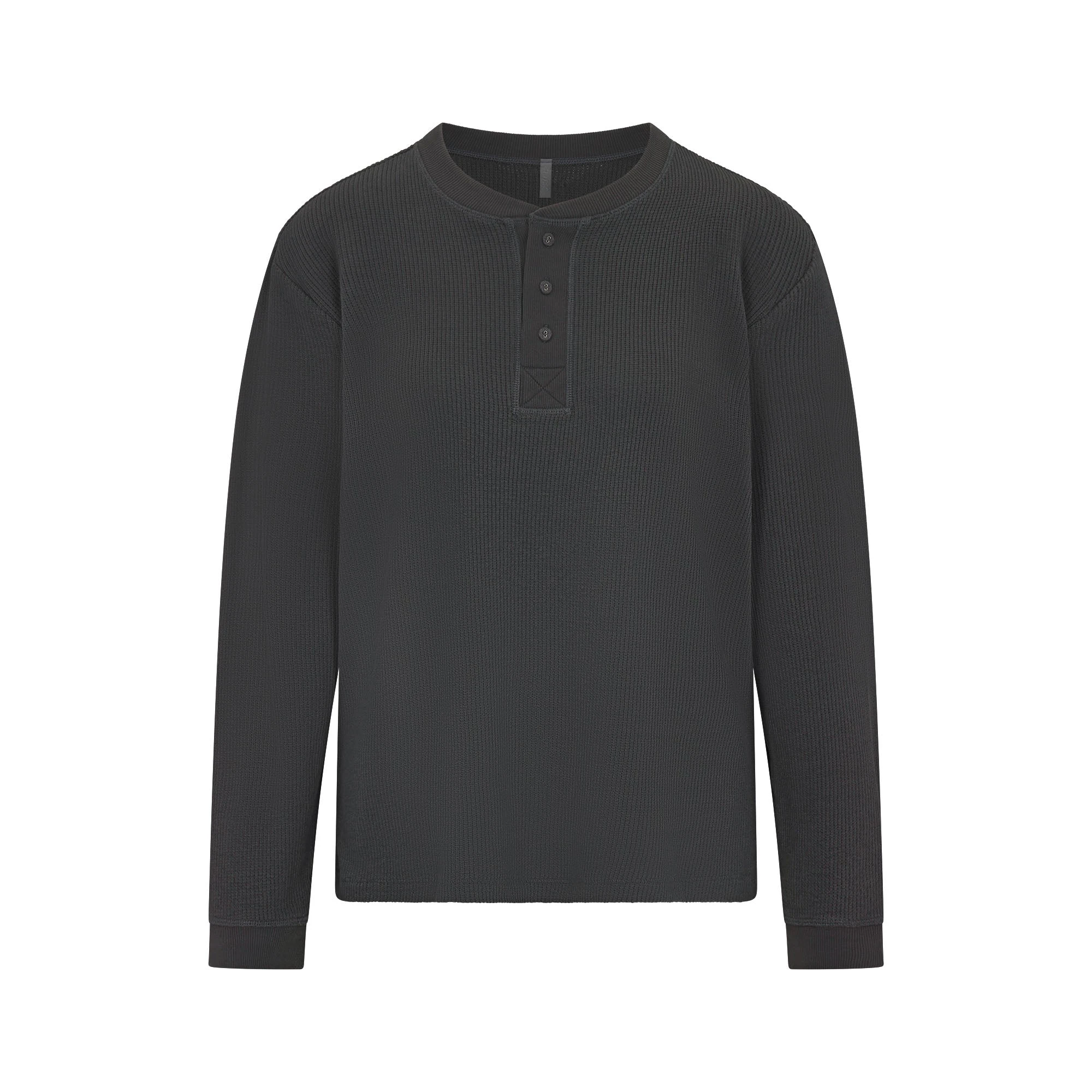 HEAVY WAFFLE LONG SLEEVE HENLEY | ASH (LONG SLEEVE T-SHIRTS) FLAT ON A WHITE BACKGROUND | FLT